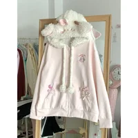 Vintage Kawaii Long Sleeve Loose Coat with Hooded Women Japanese Cute Zipper Sweatshirts Female Casual Y2k Jacket Overcoat Chic - Image 2