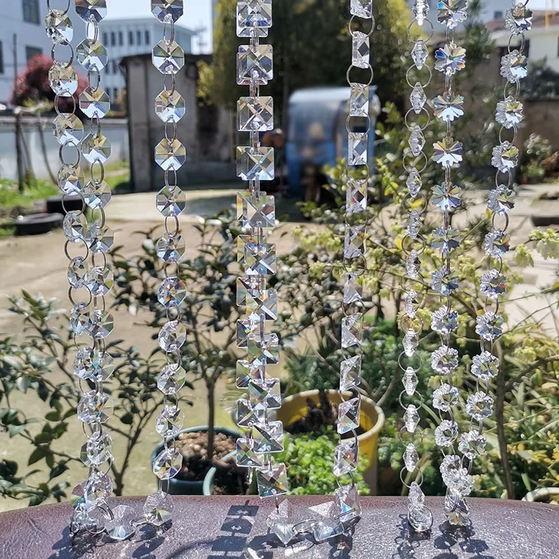 Square Beads Chain Glass Garland Strand Crystal Suncatcher Prisms Chandelier Parts Feng Shui Home Wedding Hanging Decor 50cm
