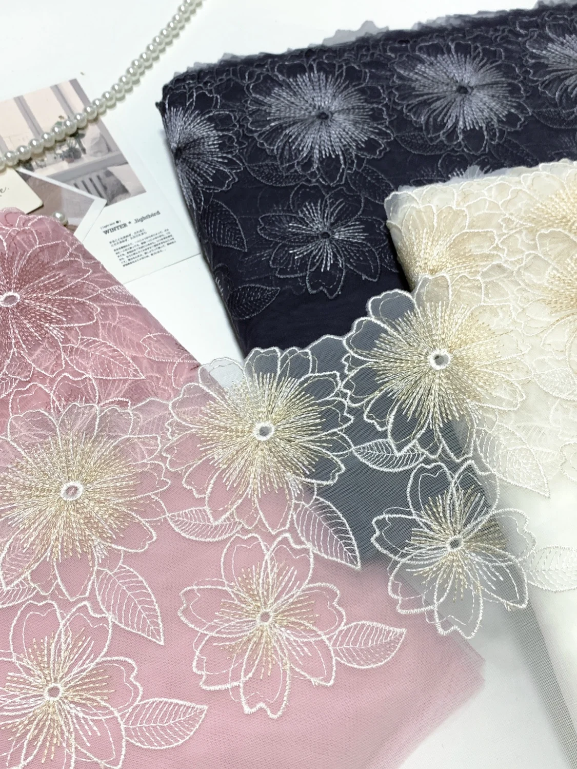 

30Yards Grey Pink Floral Embroidered Lace Trim Bra Lingerie Sewing Garment Dress Decor Trimmings Fabric DIY 26cm