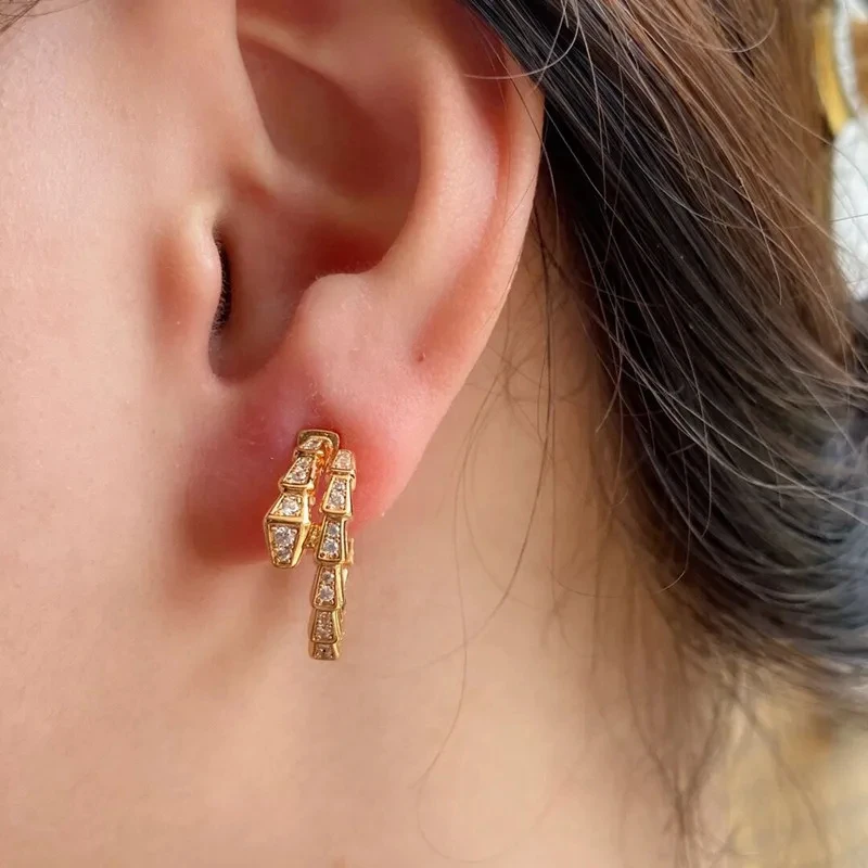 Zircon Inlaid 925 Silver Snake Bone Earrings | High-End Women's Fashion Jewelry | Luxury Brand Party Gift