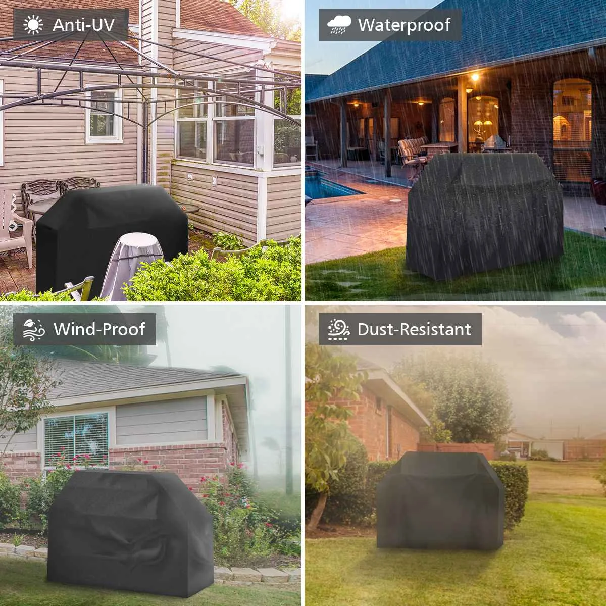 Outdoor Black Waterproof Grill Cover Heavy Duty Dust Protective Anti-uv Rectangle Cover For Gas Charcoal Electric Barbecue Grill