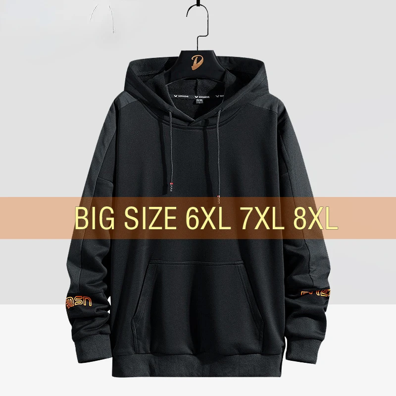 

Men Hoodies 68% Cotton Sweatshirts 5XL 6XL 7XL 8XL Plus Size Streetwear Hooded Sportswear Male Black 2020 Spring Autumn Hip Hop