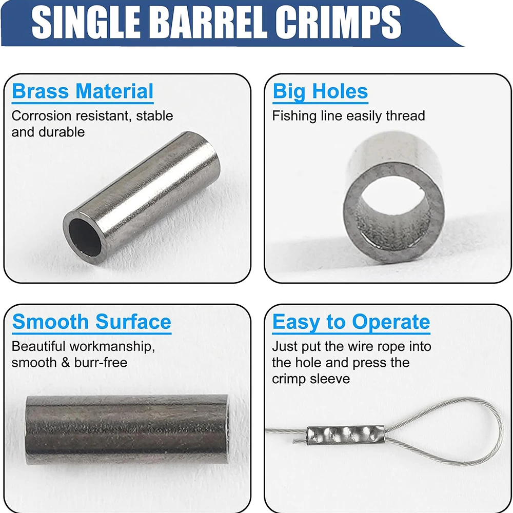 Fishing Single Barrel Crimp Sleeves 100Pcs 1.0-3.2# Wire Rope Crimping Ring Kit Fishing Line Pipe Joint Gear Accessories