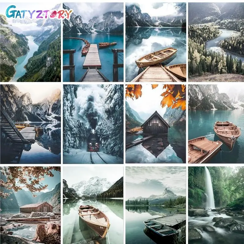 

GATYZTORY Paint By Numbers Landscapes Acrylic Drawing Canvas Oil Painting By Numbers Trees And Mountains Scenery Home Decor