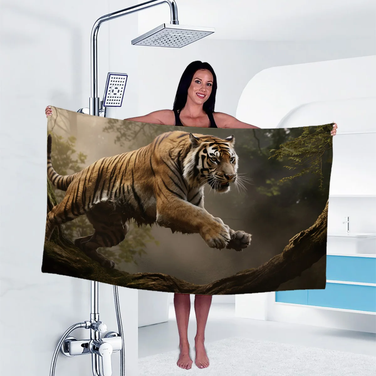 1 piece of 160x80cm jungle tiger digital printed bath towel beach towel, thickened, enlarged, soft and comfortable 2