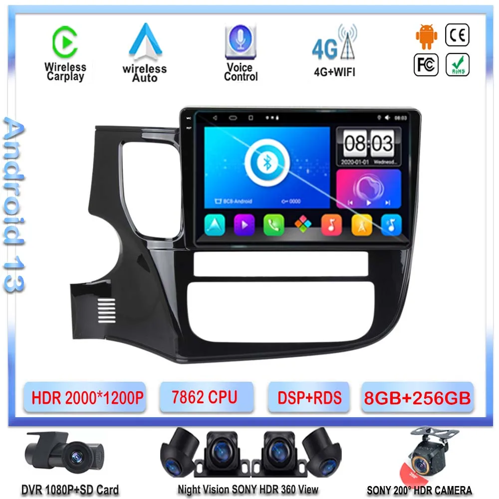 

7862 ЦП Android 13 для Mitsubishi Outlander 3 GF0W GG0W 2012-2018 GPS-навигация автомобильный DVD Радио мультимедийный плеер 2din Carplay