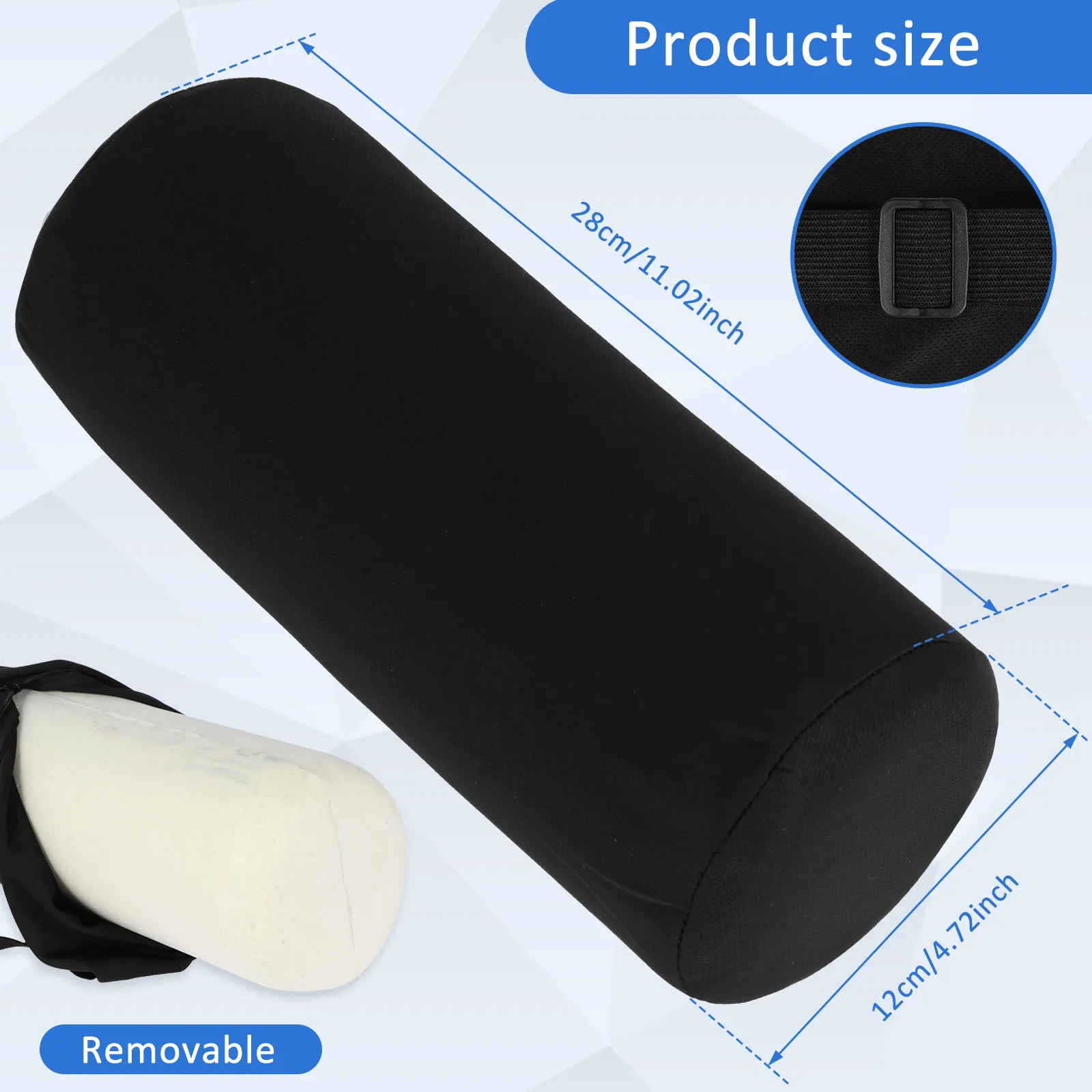 Memory Foam Black Lumbar Support Roll Pillow
