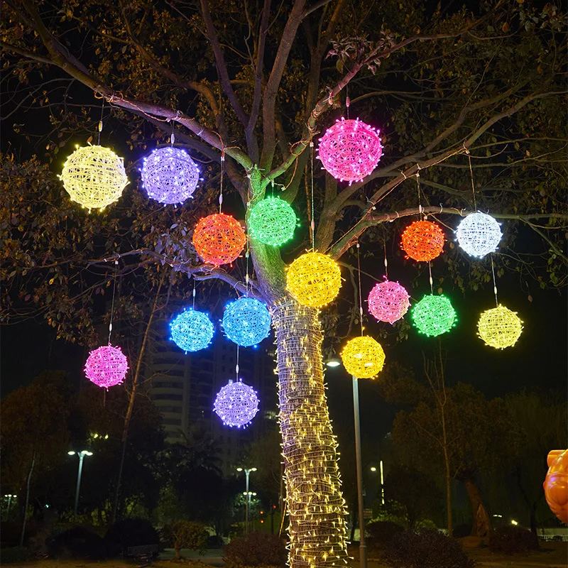220V Fairy Light LED Rattan Ball Star String Lights Outdoor Garland