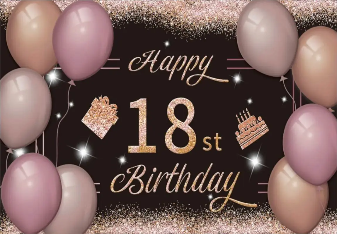 Candeline Compleanno Banner 18 Compleanno In Tessuto - 180x110 Cm, Oro Rosa  E Nero, Per Feste E Sfondo Foto Tessuto Poliestere 180x110, image size:1150x800