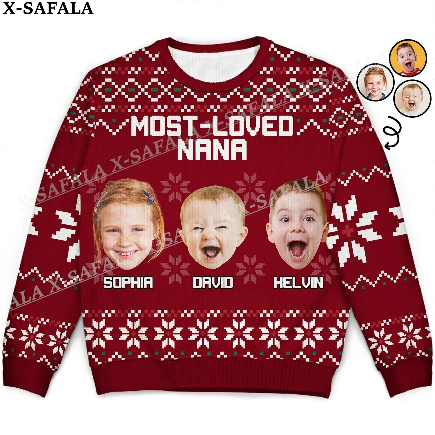 thumbnail image 1 of Suéteres de punto navideños feos con personajes/mascotas personalizados y fotos personalizadas, jerséis de regalo de Navidad, tops para parejas, fiestas, unisex, informales, 8, 1 of 5