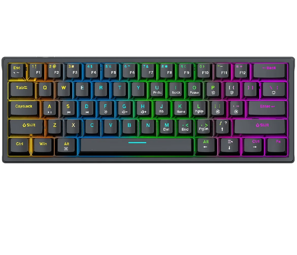 

Портативная Механическая Проводная игровая клавиатура 60%, RGB подсветка под заказ, 61 клавиша, ультракомпактная офисная мини-клавиатура для ПК/Mac