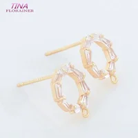 10MM 14K Gold Color Plated Brass with Zircon Round Drop Stud Earrings High Quality Diy DIY Jewelry Making Finding Accessories
