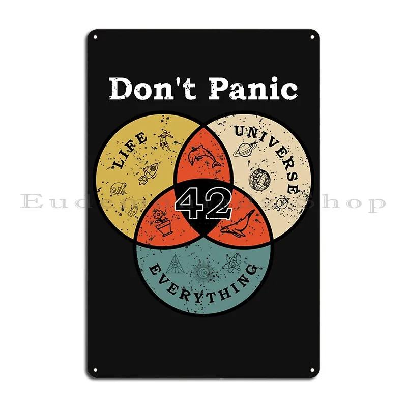 42 Donandx27 T Panic Life Universe Everything 히치하이커 가이드 갤럭시 금속 간판 맞춤형 플라크 맞춤형