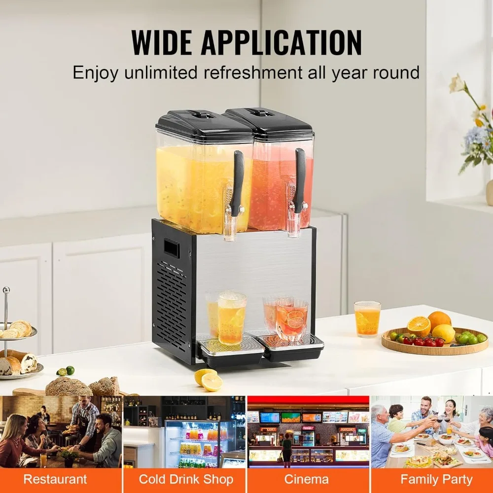 commercial beverage dispenser, 2 tanks 12 l / 12.7 qt per tank juice dispenser, 286w stainless steel ice tea drink machine with