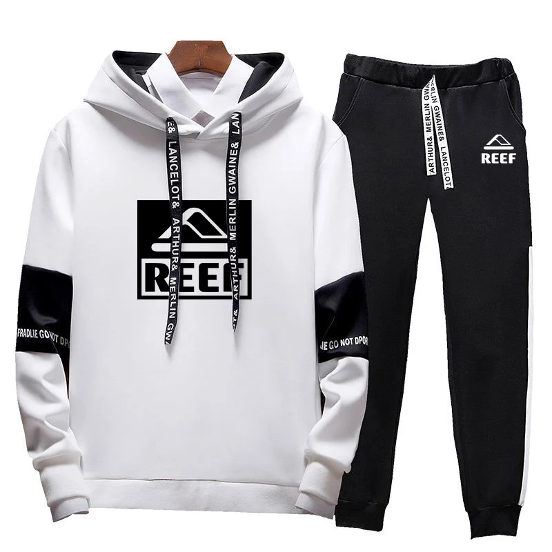 Reef 2023 spring and autumn men's new lace-up printing high quality comfortable fashion hoodie+pants two-piece suit.