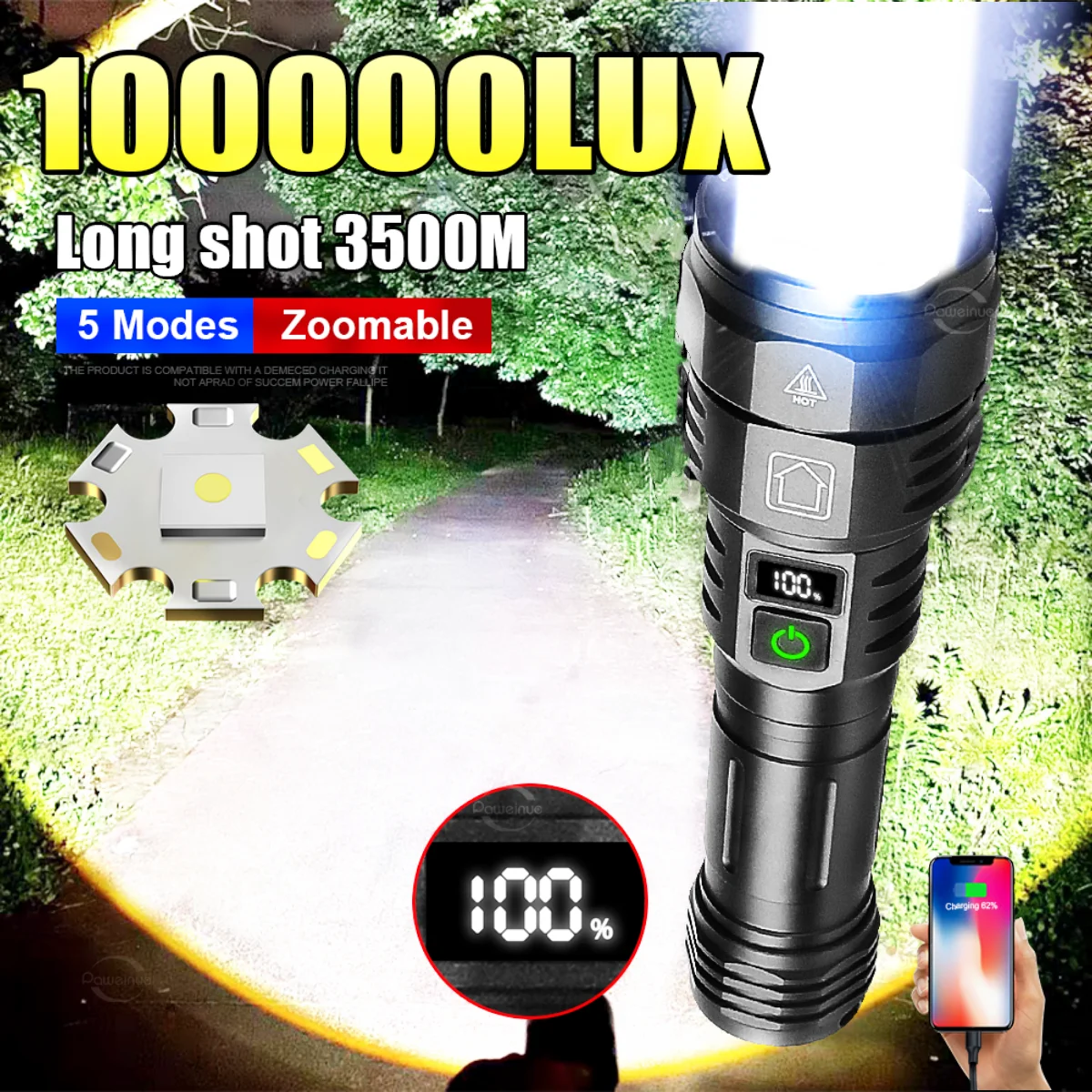 2024 Latest White Laser Flashlight Super Bright High Power Torch Rechargeable Outdoor Portable Hand Lamp Camping Lantern