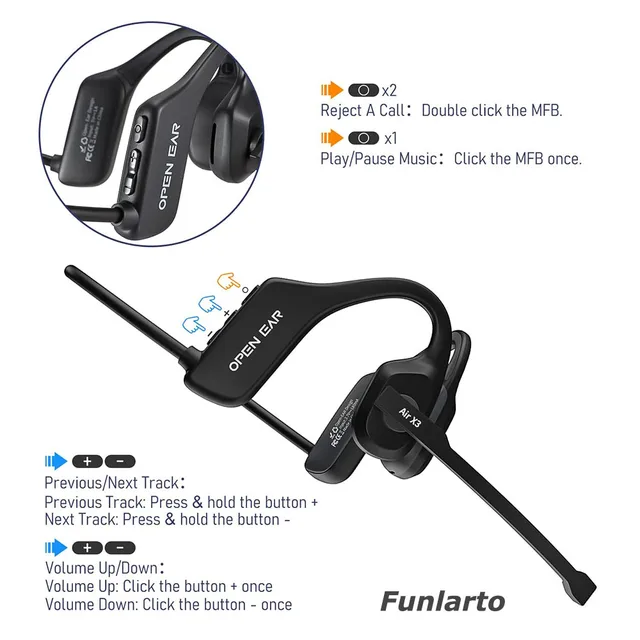 Open Ear Noise Cancelling Headset Wireless Bluetooth ENC Call Noise Elimination Computer Headphone Wireless with Boom Microphone 5
