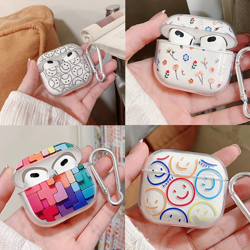 

Корейский чехол со смайликом и цветком для Apple AirPods 3 PRO, прозрачный защитный чехол для AirPods 1, 2, Air Pods Pro, чехол с брелоком