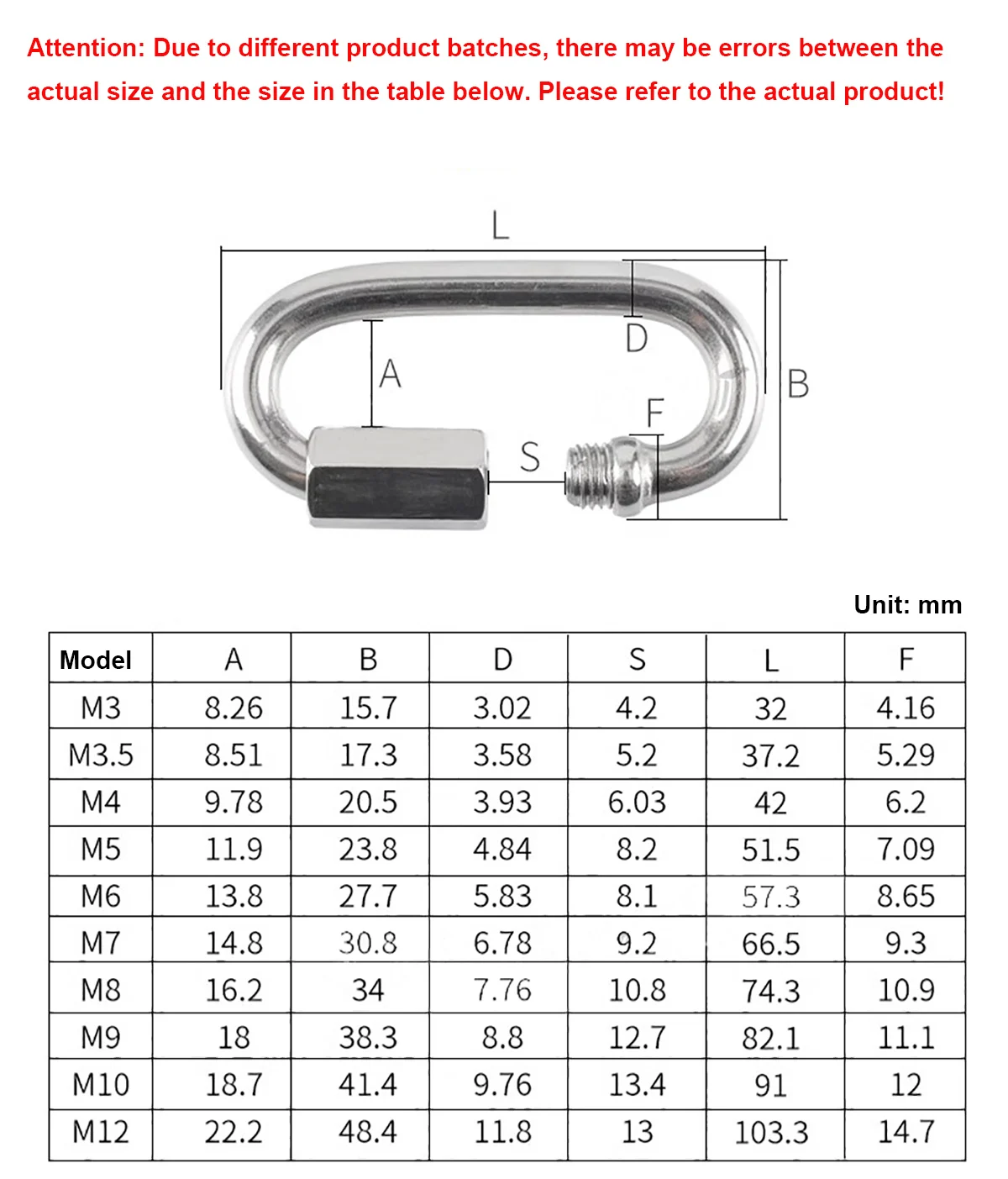 304 316 Stainless Steel Oval Quick Links Safety Snap Hook Climbing Carabiner Lock Buckle M3.5 M4 M5 M6 M8 M10 M12 M14