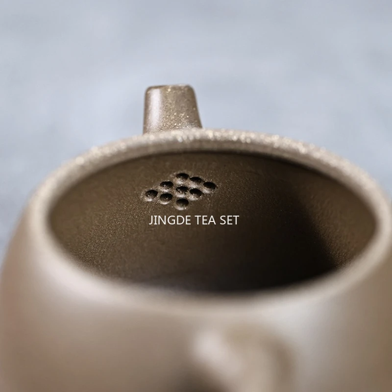 Chinese Yixing Purple Clay Teapot Handmade Gray Section Mud Bamboo Knot Wide Mouth Stone Scoop Home Tea Pot Gift Tea Set 260ml