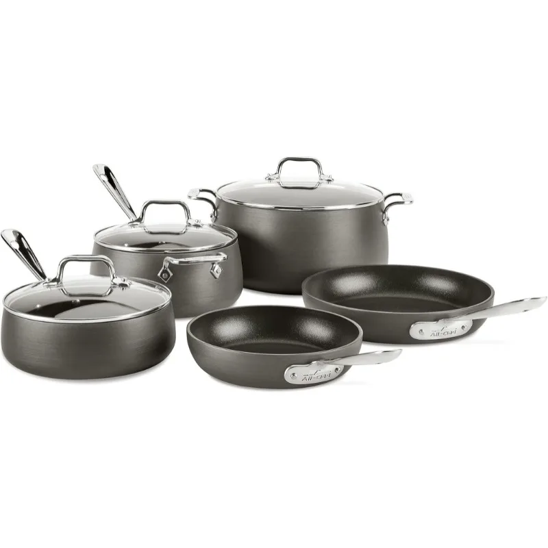 

All-Clad HA1 Hard Anodized Nonstick Cookware Set 8 Piece Induction Pots and Pans Black