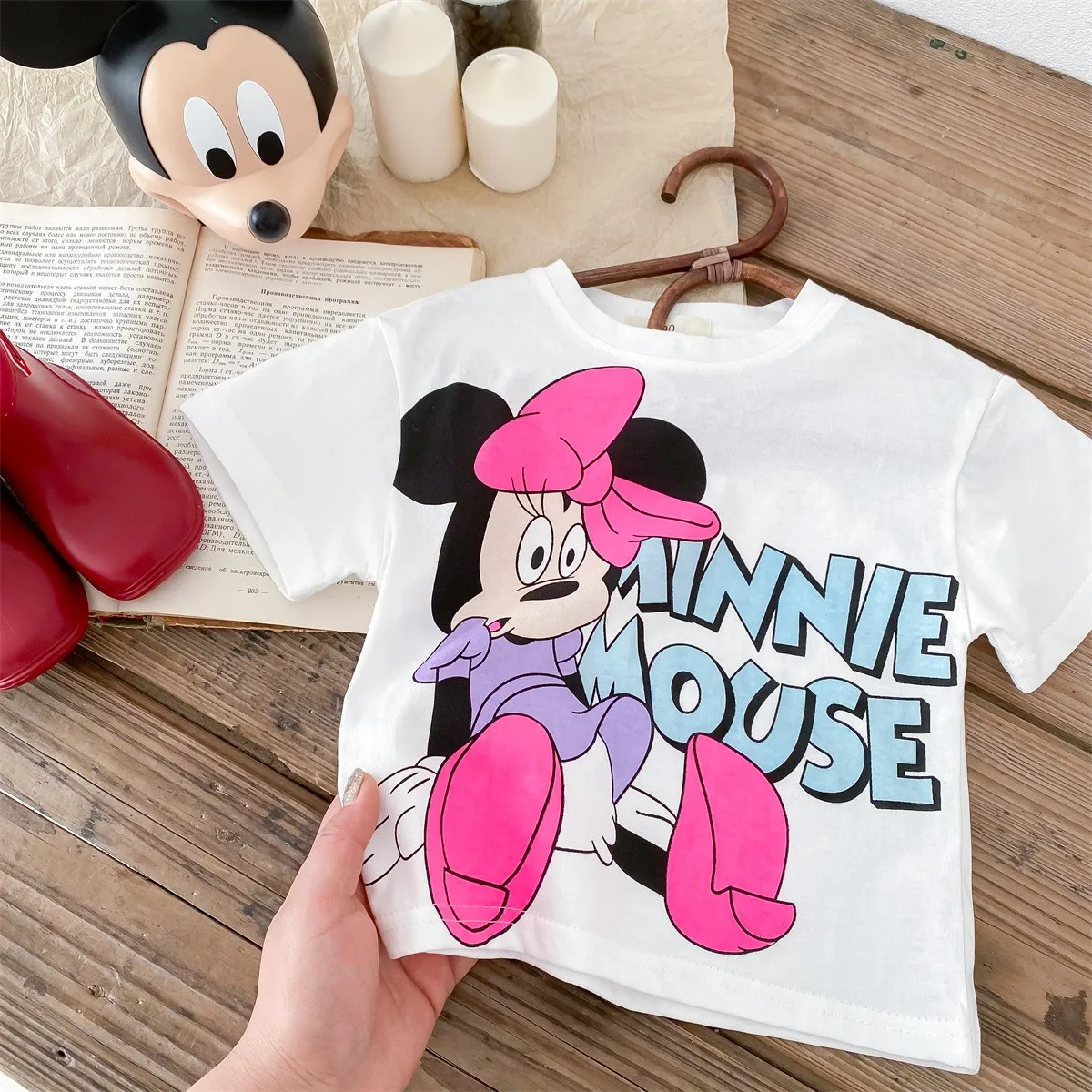 Disney T-shirt For Girl Clothes Summer New Style Children's Wear Tops Short-sleeved Cartoon Cotton Kids Toddler Minnie T Shirts 4