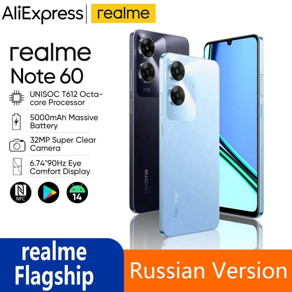 Original realme Note 60 Smartphone 32MP Camera 6.74'' 90Hz Display