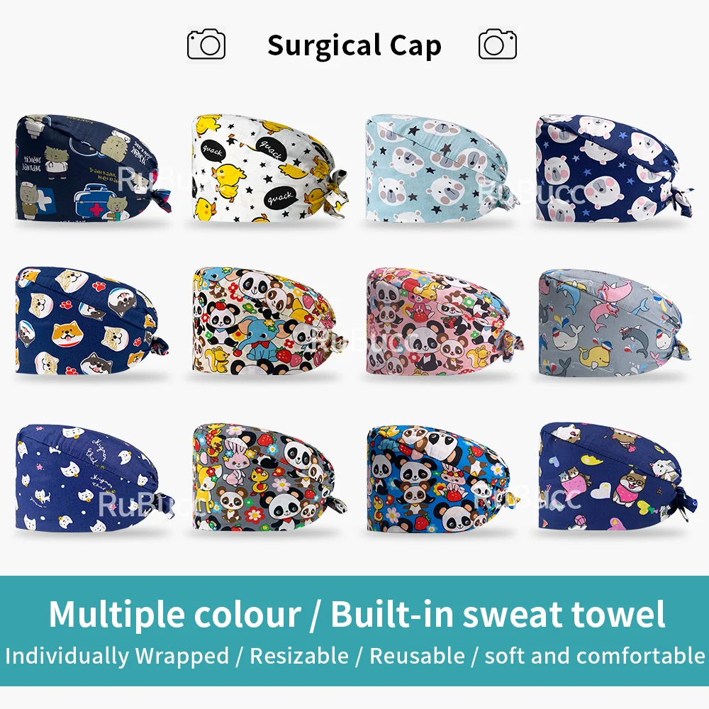 

Multicolor Surgical Hats Fashion Cartoon Printing Operating Room Doctor Cap Beauty Salon Nursing Caps Pure Cotton Doctor Hat New