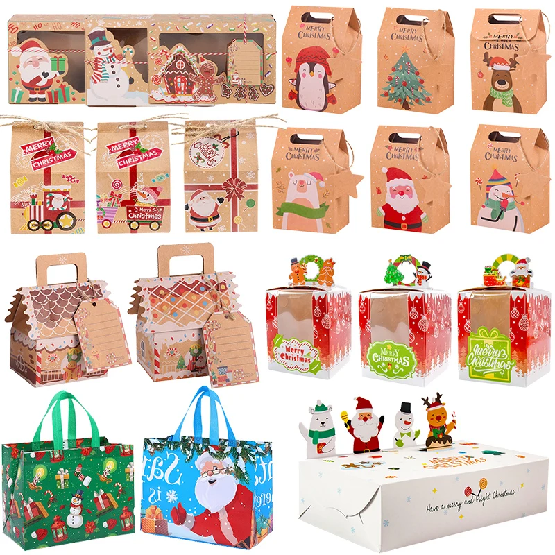 Merry Christmas Gift Bags Xmas Tree Plastic Packing Bag Snowflake Christmas Candy Box New Year 2025 Kids Favors Bag Noel Decor