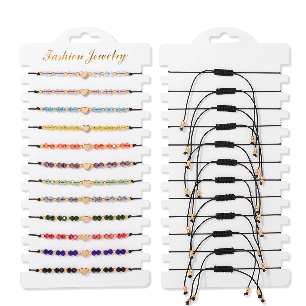 Colorful Natural Stone Adjustable Rope Bracelets - Handmade Bohemian Set with Cards (12 Pieces)