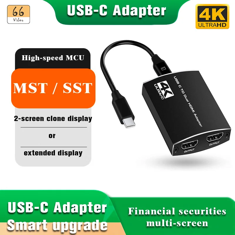 4K Dual HDMI USB-C Adapter with MST/SST Splitter Capability