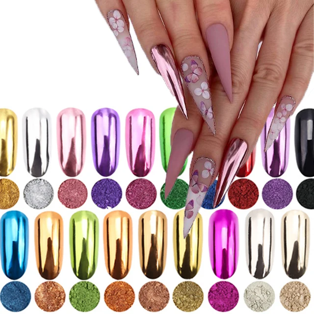 1 Box Metallic Glitter Nail Powder Champagne Rose Gold Rub Metal Mirror Effect Nail Art Decoration Dust Chrome Pigment Powder