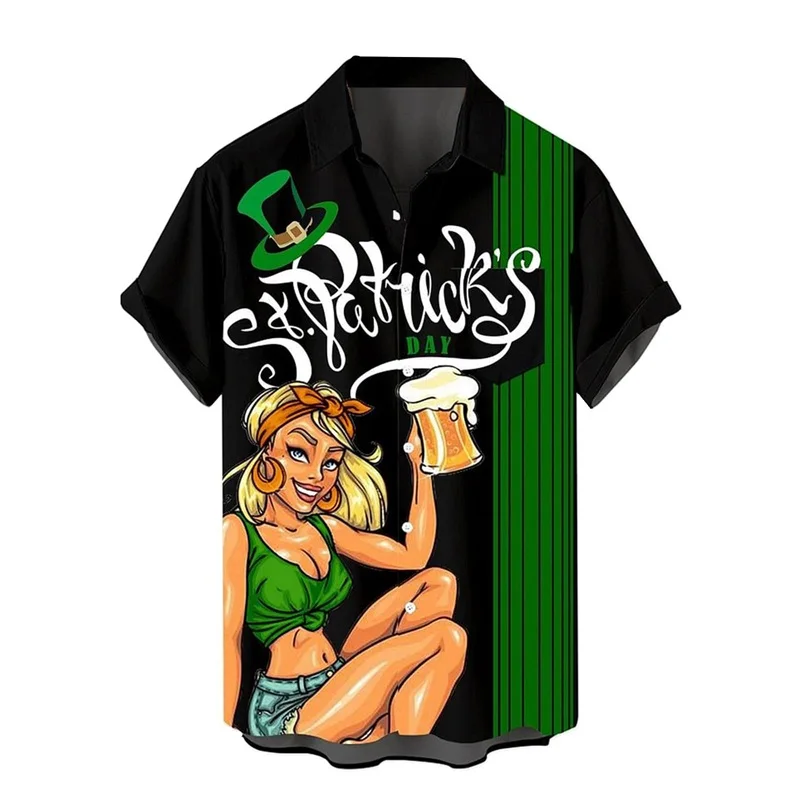 thumbnail image 1 of Camisa del Día de San Patricio para hombres, camisas hawaianas con botones y estampado completo en 3D, camisetas de playa informales de verano de manga corta, camisas y blusas, 1 of 4