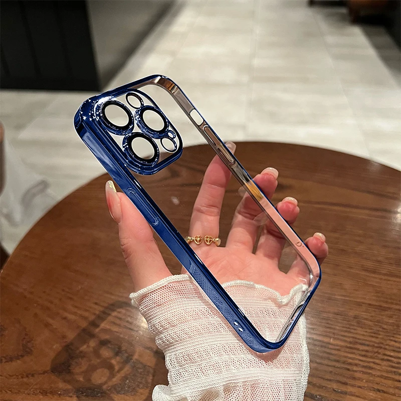 thumbnail image 1 of Fundas transparentes chapadas de lujo para iPhone 15, 14, 13, 12, 11 Pro Max, 15 Plus, funda a prueba de golpes, cubierta suave, accesorios para teléfono, 1 of 5