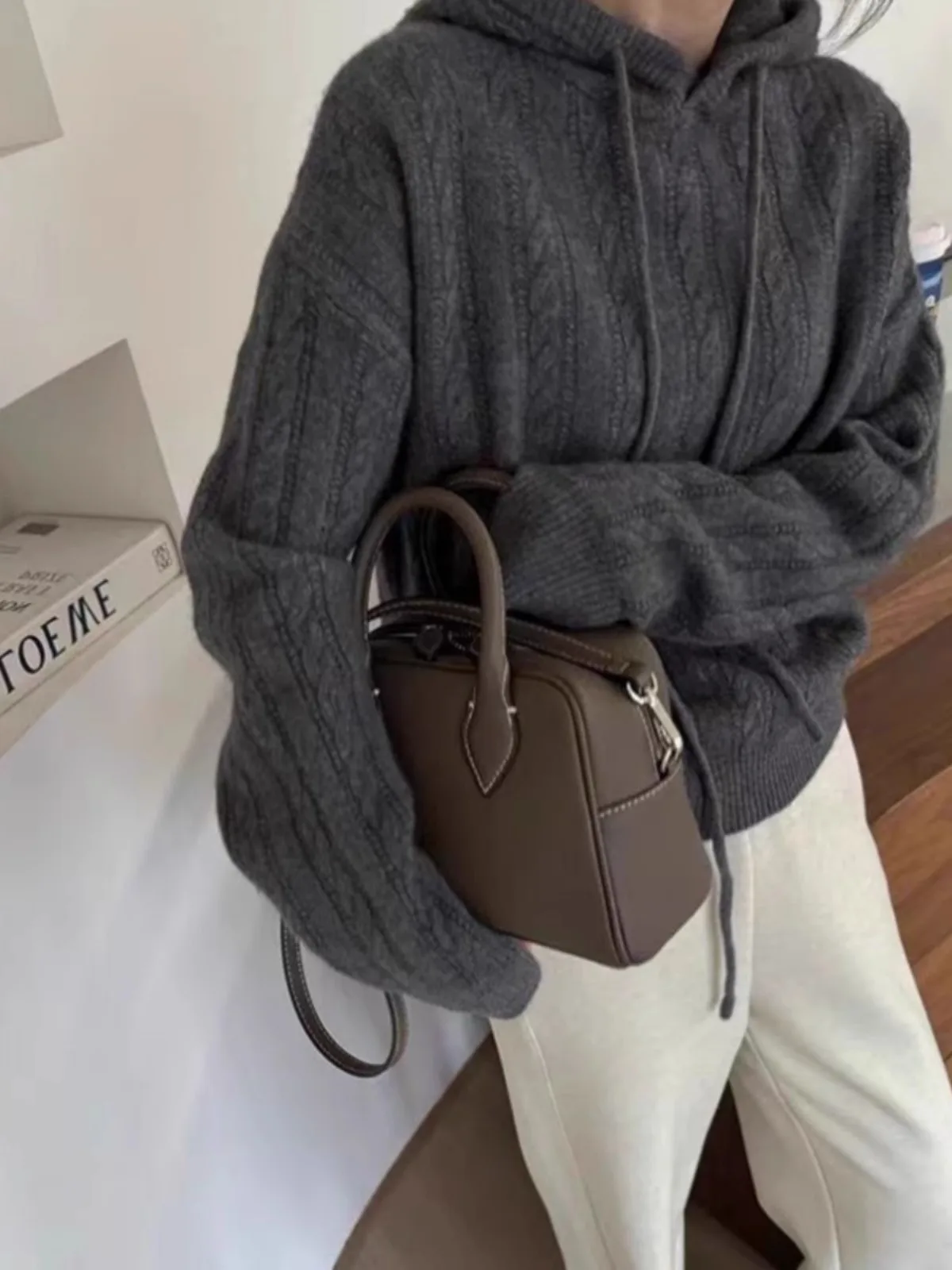 Soft waxy foreign air red hooded 100 pure cashmere sweater women's loose knit hooded woolen base sweater to wear sweater 3