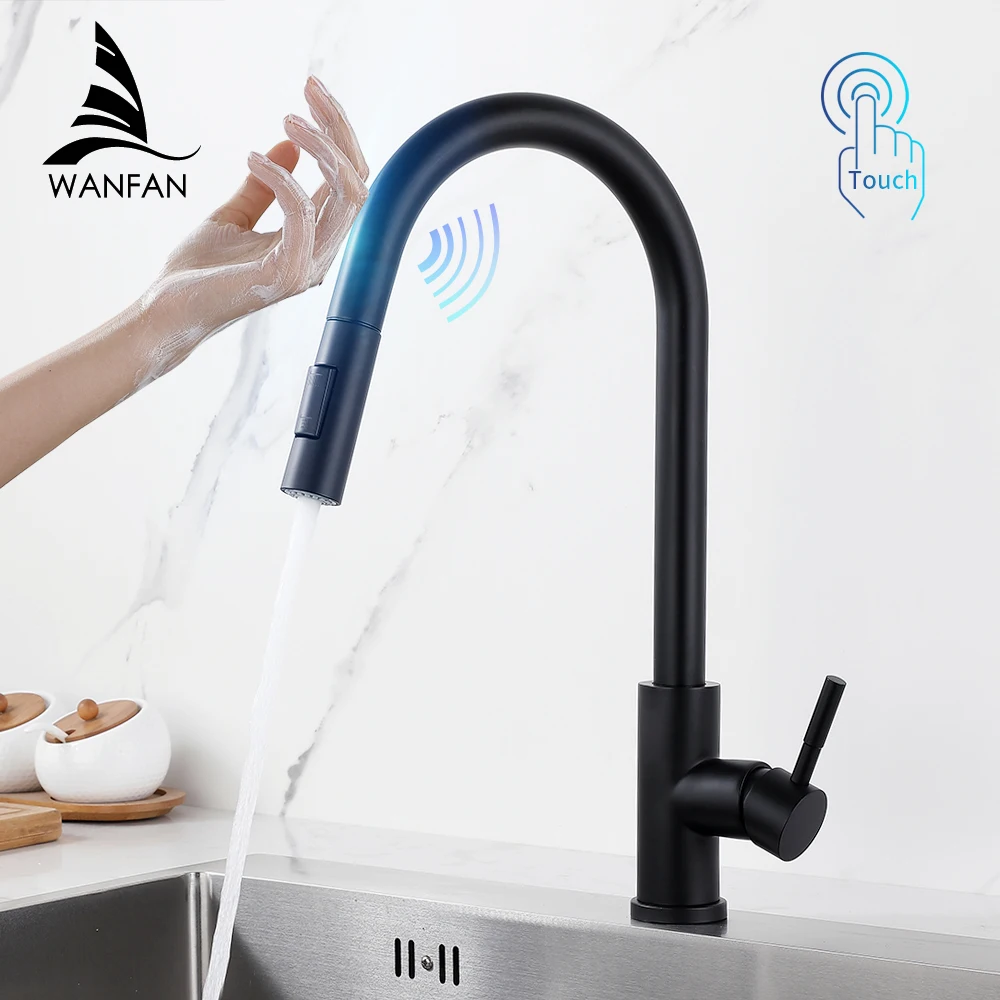 Smart Touch Kitchen Crane Faucet com Sensor Torneira de Água Misturador Pia Girar Preto 1015