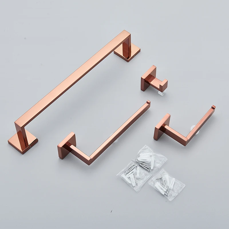 Description Picture 6 of itemBathroom Rose Gold Hardware Set Stainless Steel Robe Hook Towel Bar Toilet Roll Paper Holder Towel Ring Bathroom Accessories