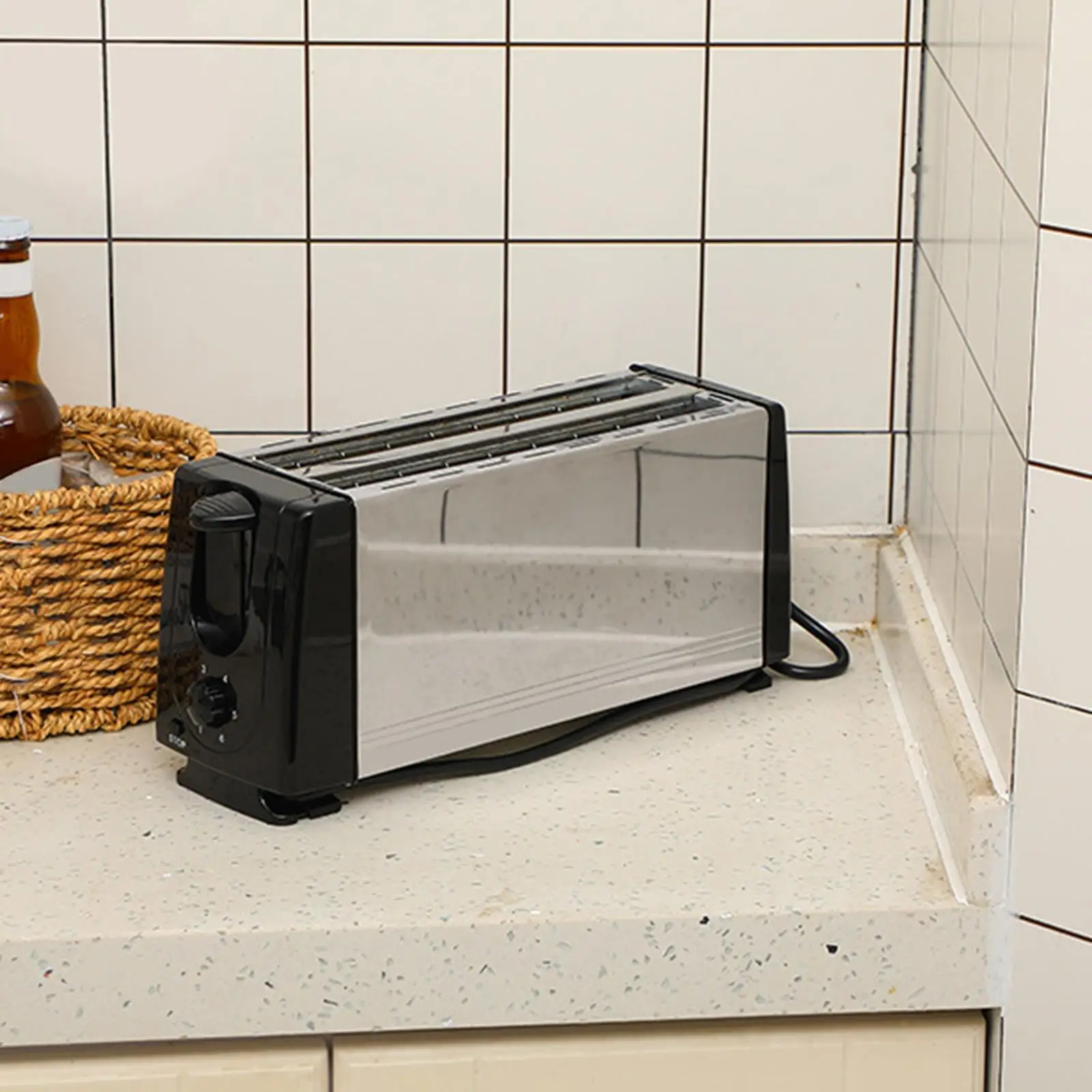 Bread Toaster European Standard Plug 4 Slices Double Sided Heating Bakeware Easy to Clean Compact Sandwich Maker for Puff Pastry