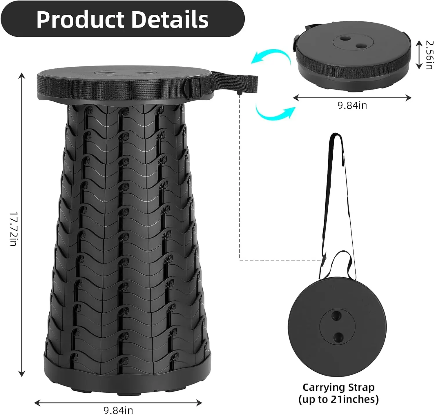 Collapsible Stool Portable Folding Stool for Fishing Telescoping Camping Round Retractable for Camping Hiking BBQ folding stool