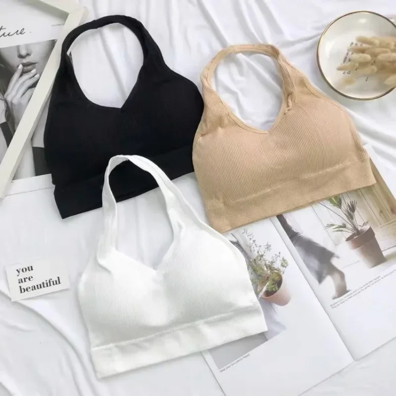 

Sexy U-shape Big Backless Invisible Underwear Women Small Chest Hanging Neck Beautiful Back Halter Bra Girl Vest Summer