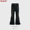MIJKO Dark Blue Flared Jeans Men Women Straight Casual Baggy Denim Ribbons Washed Trousers Loose Cargo Pants 1