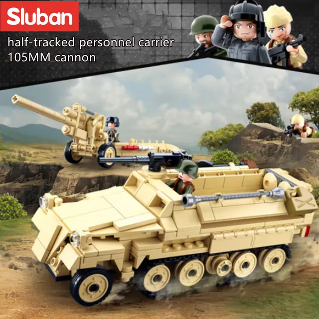 Sluban Building Block Toys WW2 Army SDKFZ251 Half-Track Cannon 460PCS Bricks B0695 Military Construction Fit With Leading Brands 1
