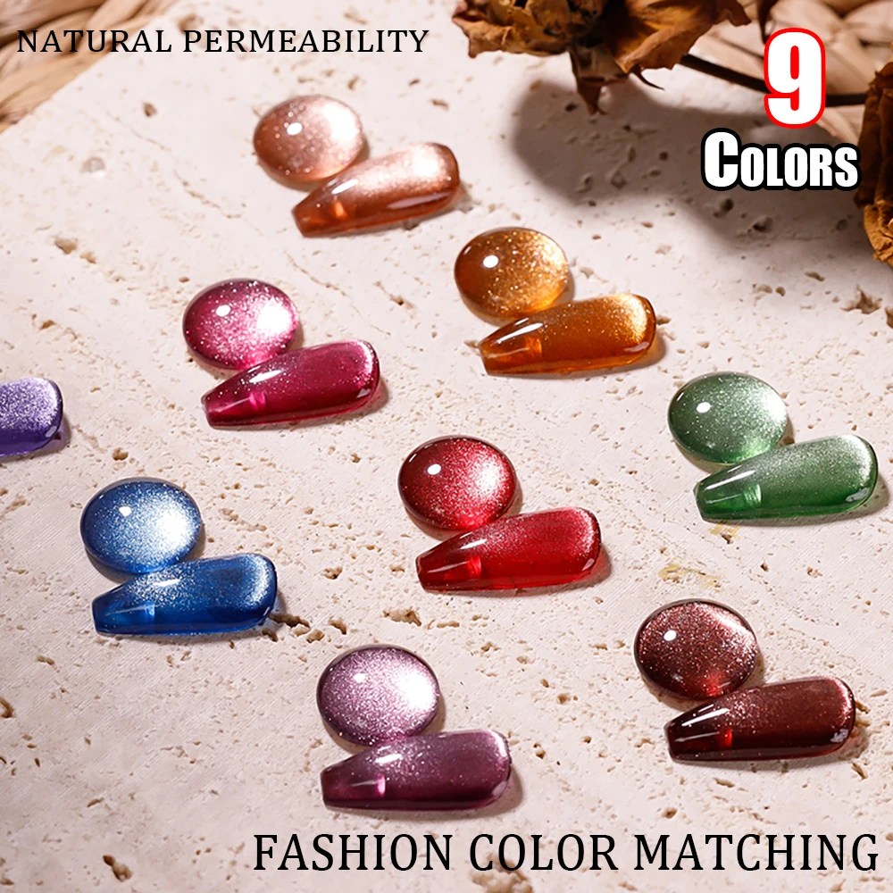 Vendeeni 9 Colors Crystal Wide Cat Eye Gel Nail Polish Set Magnetic UV Soak Off Gel Varnish Silver Snowlight Cat Eye Gel Lacquer 2