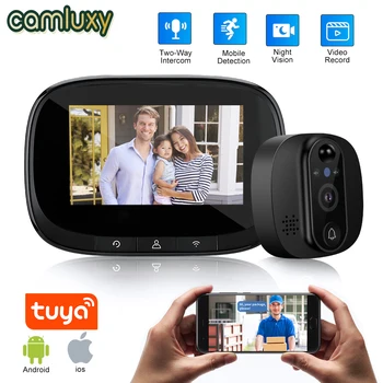 Camluxy-4.3 인치 투야 핍홀 초인종, 야간 PIR 모션 감지 무선 도어벨, 스마트 와이파이 비디오 디지털 초인종 카메라