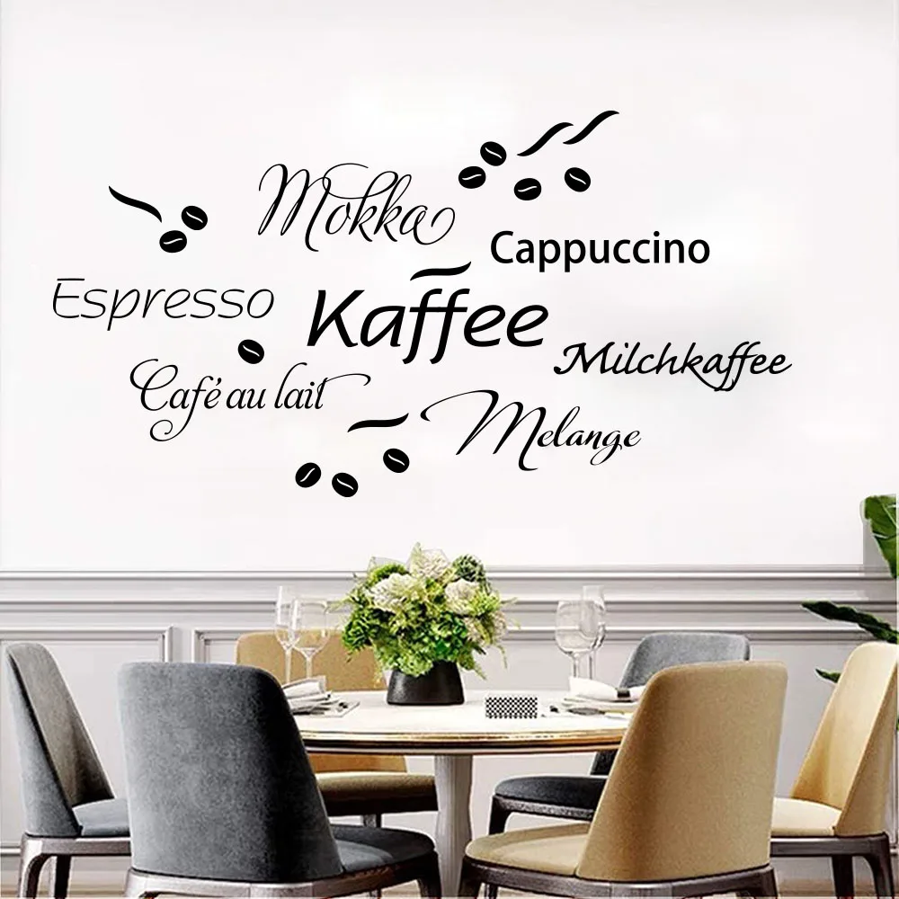 Tedesco Coffee Bean Window Wall Sticker Kitchen Kuche Kaffee Cappuccino Espresso Glass Wall Decal Resturant Vinyl Home Decor