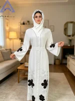 Jalaba musulmane pour femme, ensemble 3 pièces, robe Abaya saoudienne scintillante à fleurs et strass, style chauve-souris, robe africaine pour l'Aïd, Hijab, Borkha, tuniques élégantes de soirée 4
