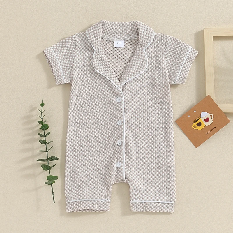 Baby Pajamas Romper Sleepwear Short Sleeve Lapel Short Jumpsuit Newborn Infant Casual Homewear Summer newborn baby sleepwear