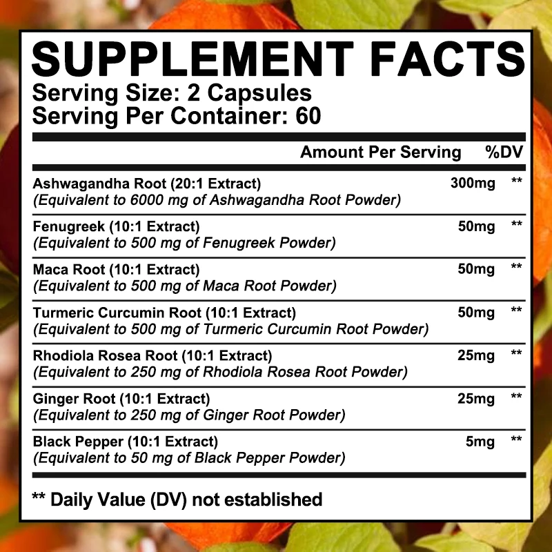 Ashwagandha Extract Capsules Helps with Muscle Growth Improves Endurance Relieves Stress and Mood Promotes Overall Health