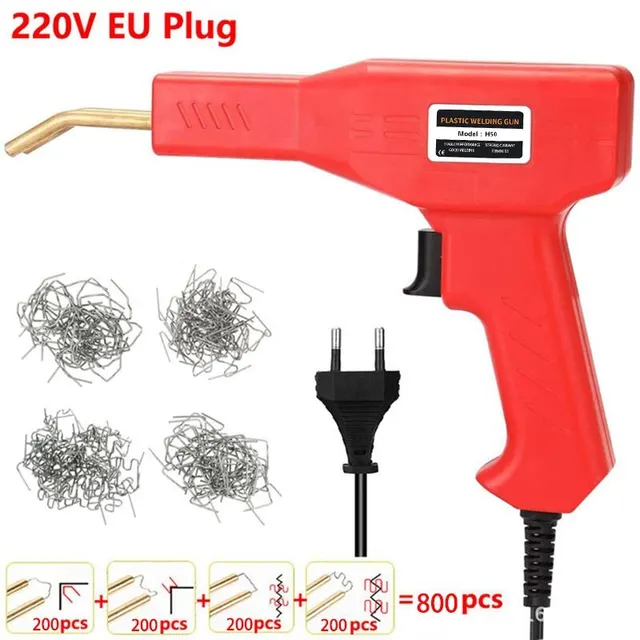 Red Plastic Welder 50W Hot Nail Gun With 200/400/800 Nails Car Bumper Repair Kit Cracking Tool Garage Nailer PVC Machine Welding 6