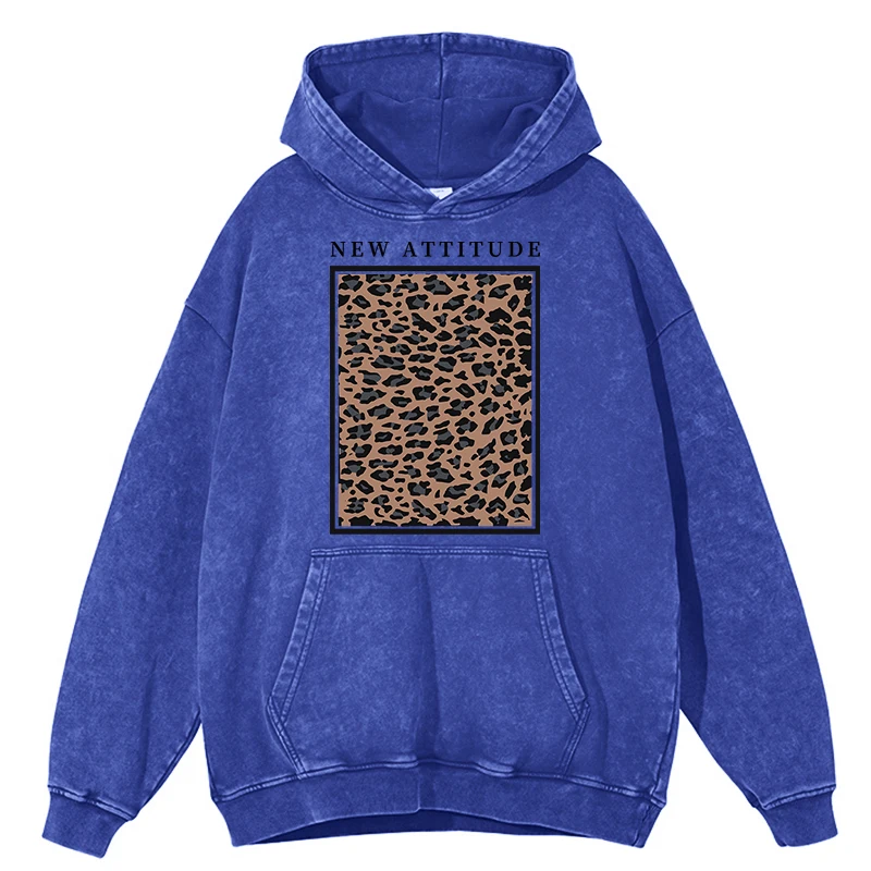 Sudadera con capucha retro desgastada con textura de leopardo para hombre, sudadera de algodón 100 %, ropa informal holgada de estilo hip hop